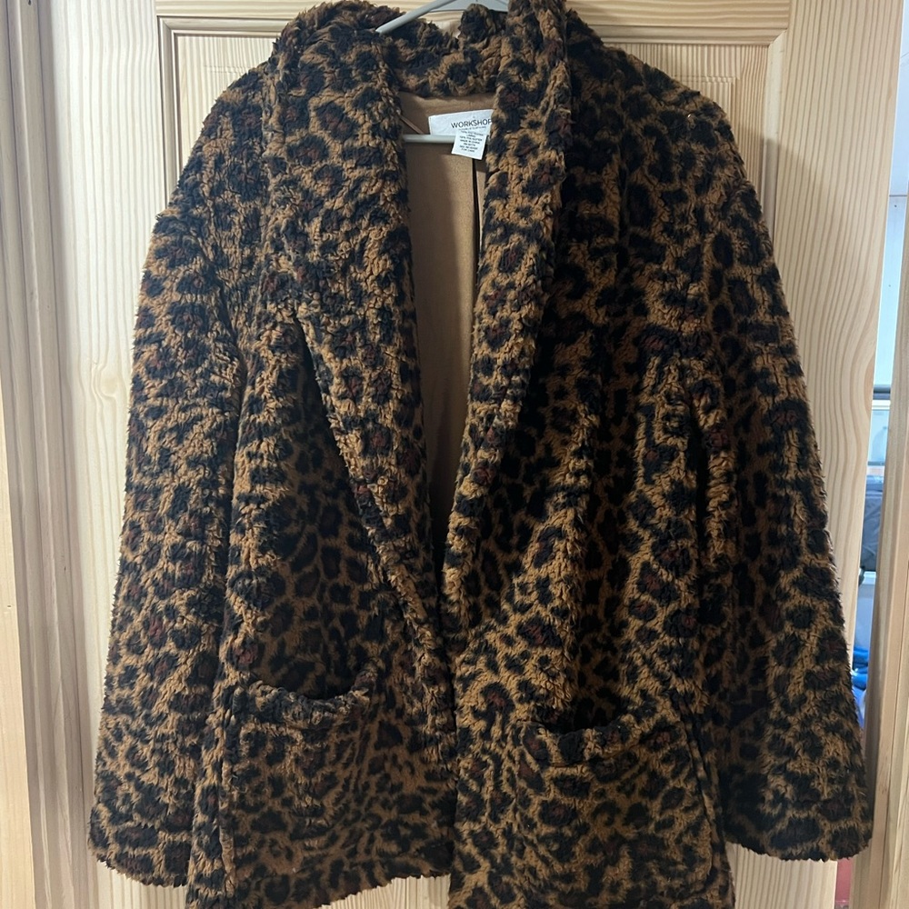 Fuzzy cheetah print jacket